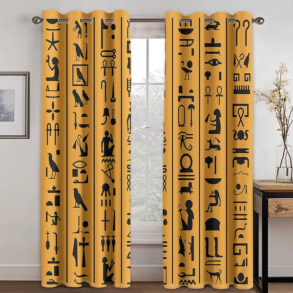 2 Piezas Cortinas Con Estampado De FaraóN Del Antiguo Egipto Cortinas De Lujo Doradas Para Dormitorio Sala De Estar Ventana Ventana De Piso A Techo Persianas 2X50W100H(Cm)&Hook-image
