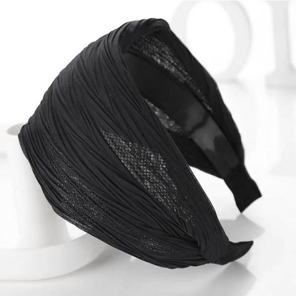 Szeroka Opaska Na GłOwę Dla Kobiet Plisowana Z Siateczki ObręCz Do WłOsóW Elegancka AntypośLizgowa Opaska-Turban Codzienne Akcesoria Do WłOsóW Black-image