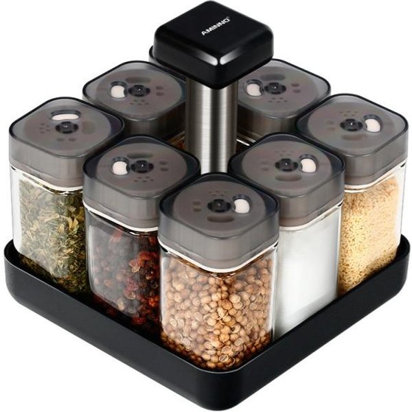 Tarros De Cocina Para Especias, Vinagrera De Vidrio Giratoria, Juego De Tarros Para Condimentos, Salero, Pimienta, PimentóN, Botella, Estante De Almacenaje Para Cocina, Tarro-image