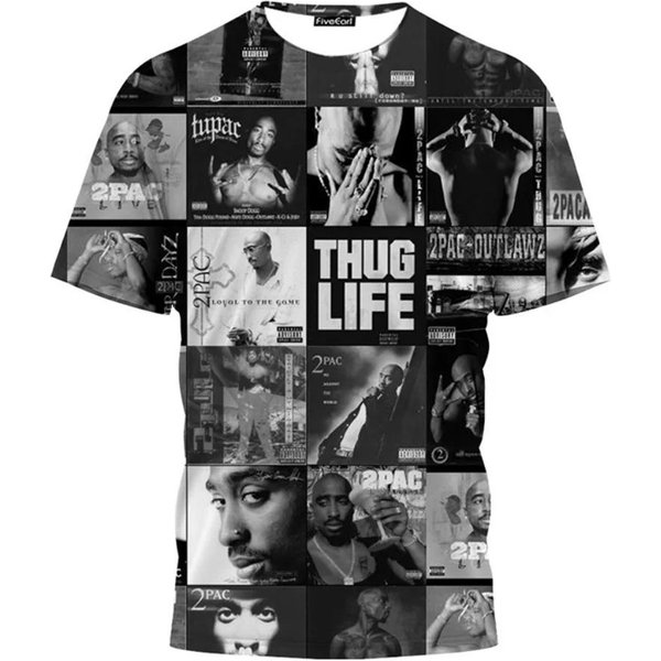 Nowa Koszulka Harajuku MęSka Koszulka Moda 2Pac Graficzna Hip Hop Odzież MęSka Letnie Codzienne Moda OkrąGłY Dekolt KróTki RęKaw Top 5XL Gray-image