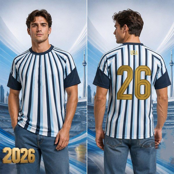 2026 Camiseta De Rayas De Argentina Hombres Mujeres Estampado NúMero 26 Camiseta De Aficionado Al FúTbol Transpirable Top De Manga Corta Para Entrenamiento De FúTbol M-image