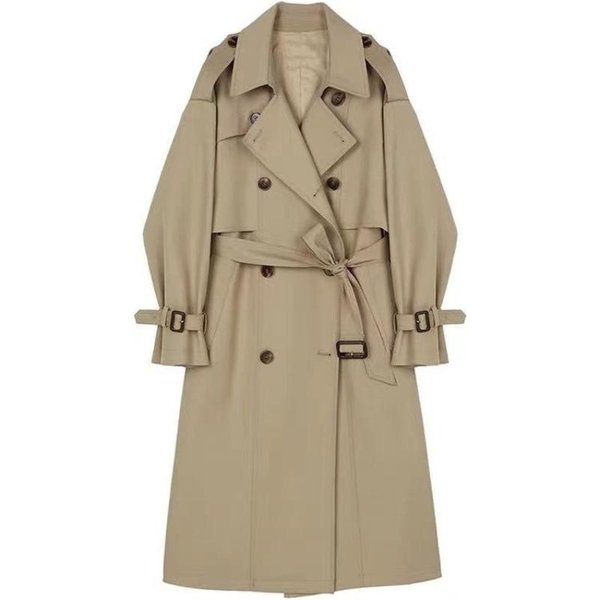 Gabardina De Mujer Mediana Y Larga Primavera Y OtoñO Doble Botonadura Suelta Y Delgada Estilo BritáNico Chaqueta Con CinturóN XL-image