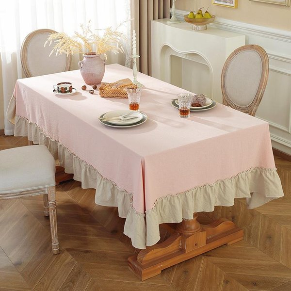 BiałE Falbanki BawełNiana Tkanina Obrus Zmywalny Obrus, Dom Wesela Imprezy Jadalnia Bankiet Dekoracja Luksusowy Pokrowiec Na Stół 90X90Cm-image