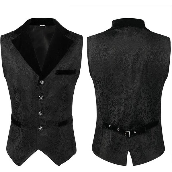 Chaleco Renacentista Para Hombre Cosplay Medieval Pirata Chaleco Vintage Vicotirano Steampunk Jacquard Chaleco GóTico Vestido Largo Negro S Negro-image