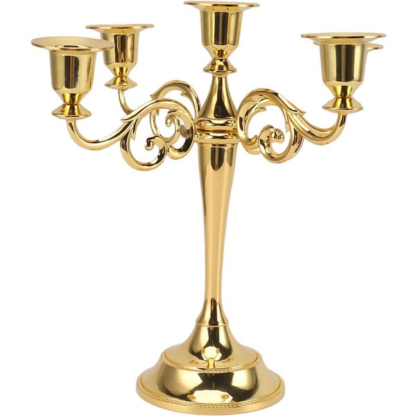 Candelabro De 5 Brazos Hierro Retro Decorativo Portavelas Centro De Mesa Para Hogar Iglesia Dorado Oro-image