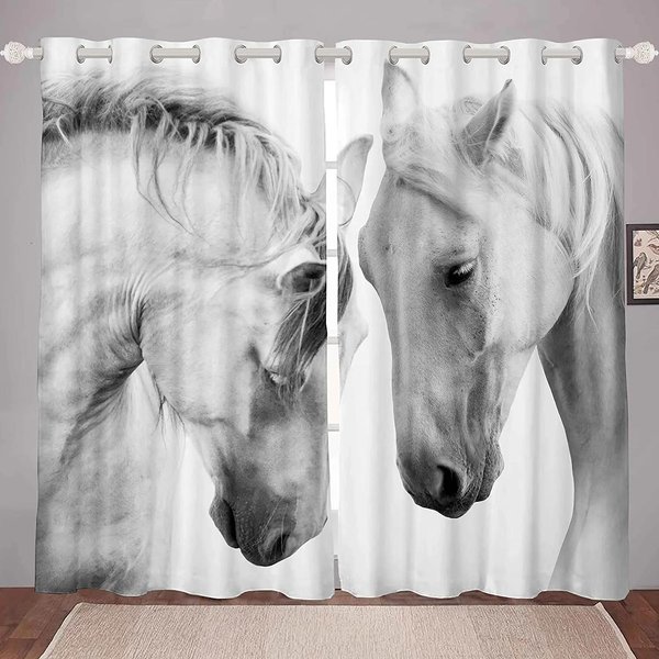 Cortinas Opacas De Caballos Para El Dormitorio Cortinas De Animales Para La Sala De Estar Cortina Para Ventana DecoracióN Del Hogar Cortina De Alta Opacidad 2 Paneles W55 X H120Cm X 2&HOOK-image