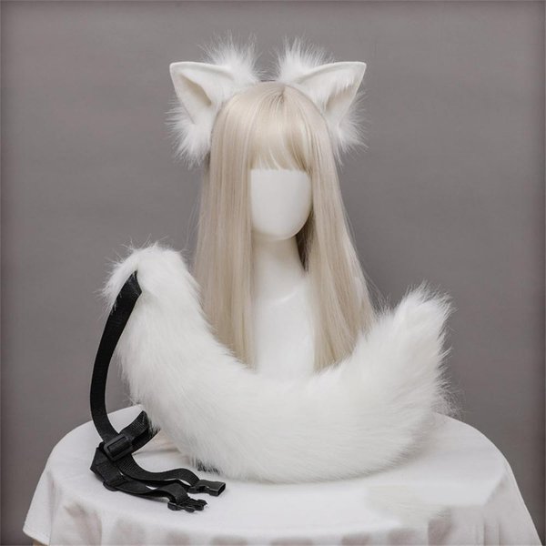 2 Szt./Zestaw Pluszowe Uszy Kota Ogon Futrzany Fursuit Lolita Opaska Na GłOwę Ogon Kota Akcesoria Cosplay RęCznie Robione Symulacja ZwierzęCe Uszy Nakrycie GłOwy Ear And Tail-image