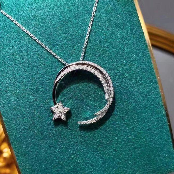 Collar De Luna Y Estrella Con Incrustaciones De Diamantes Para Mujer, Moderno DiseñO De Nicho, Colgante De Cadena De ClavíCula Simple, Adorno-image