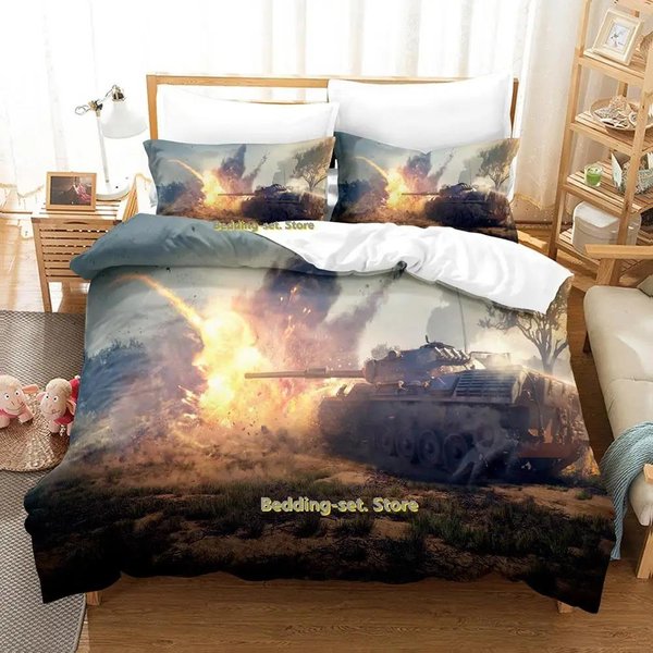 ColeccióN De Ropa De Cama World Of Tanks Individual Twin Full Queen King Size ColeccióN De Cama Dormitorio Adulto NiñO Colecciones Funda NóRdica Anime Parure De Lit Cama AU Double 180X210Cm-image