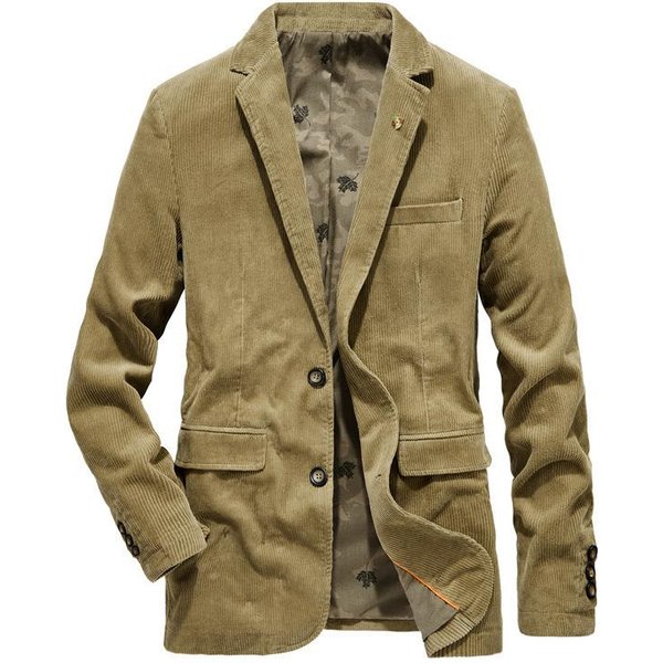 Wiosenny I Jesienny Nowy Garnitur Z Kordu Retro Casualowa PłAska Kurtka MęSki Jednolity Kolor Garnitur 4XL Black-image