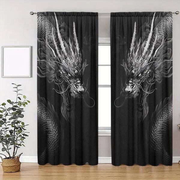 2 Szt. ZasłOna Z Nadrukiem Przebudzenie I Lot Smoka Do Dekoracji Domu - ZasłOna Z Tunelem Na Karnisz Do Sypialni, Biura, Kuchni 52.5Cmx116Cm X 2Pcs-image