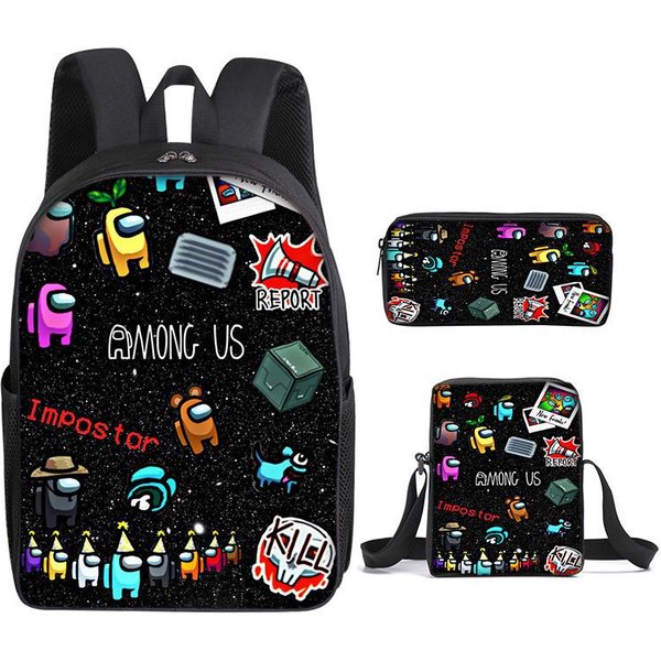 Mochila Escolar Hombre Lobo Espacial Amongus Juego De Tres Piezas Merchandising Estudiantes De Primaria Y Secundaria Mochila Estuche Bolso Three-Piece Set (Backpack + Satchel + Pencil Case)-image