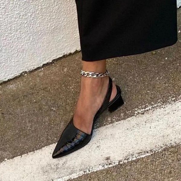 Modne Damskie Szpiczaste CzółEnka, śRednie Grube Obcasy, SandałY Z Odkrytą PięTą, Buty Letnie, Nowe, Vintage, Damskie, Damskie, SandałY, Kapcie, Buty 42 Czarny-image