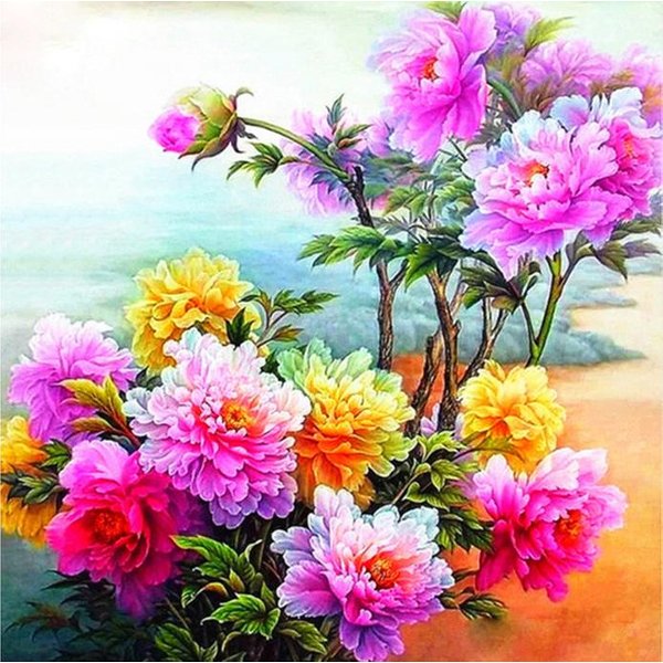 Pintura De Diamantes DIY 5D Taladro Redondo Completo Flores De Colores Bordado De Diamantes 3D 30X30Cm-image