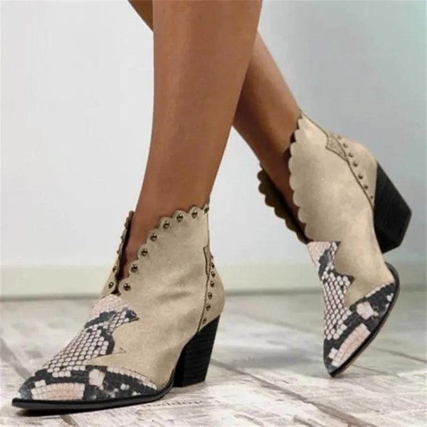 Zapatos De Mujer Botines Al Tobillo Botas Modernas De Vestir Para Mujer Colores Mezclados Punta Afilada Slip On Talla Grande Remache Zapatos Femeninos 40-image