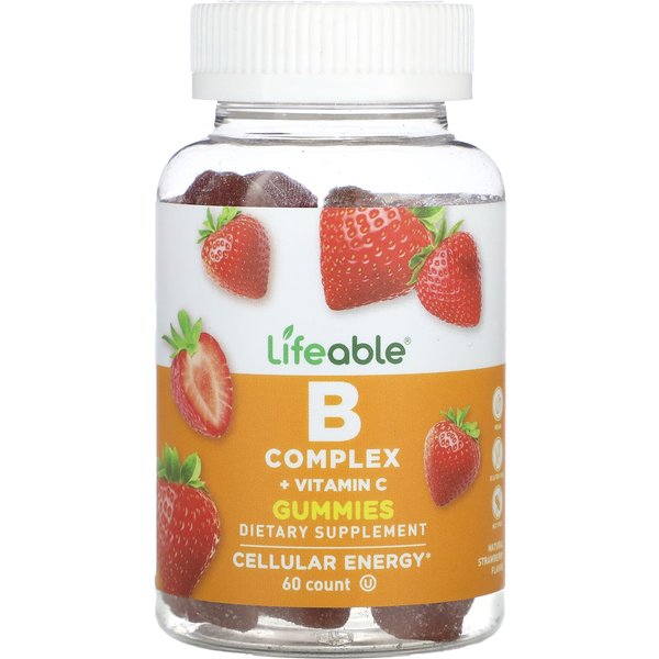 Lifeable, Complejo B + Gomitas De Vitamina C, Sabor Natural A Fresa, 60 Gomitas-image