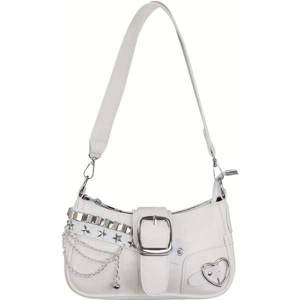 Damska Torba Na Ramię W KoreańSkim Stylu Y2K Z Odpinanym Paskiem Na łAńCuszku, Akcenty W KształCie Gwiazdek, Zamek BłYskawiczny, Torba Crossbody Z Pu, Wszechstronna Torebka PodróżNa One Size BiałY-image