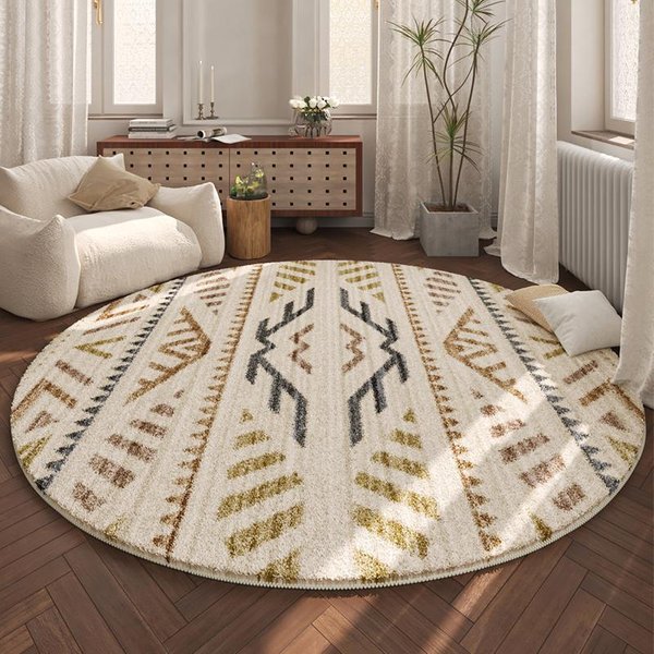Styl MarokańSki WystróJ Sypialni OkrąGłY Dywan Puszysty MięKki Pluszowy Dywanik PodłOgowy AmerykańSkie Retro Dywany Do Salonu Pogrubiony Dywanik Do Gabinetu 80X80Cm-image