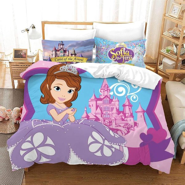 Juego De Funda NóRdica 3D Princesa SofíA Suave Microfibra Cubre EdredóN 2/3 Piezas Juego De Cama Con 1/2 Funda De Almohada Con Cierre De Cremallera Individual 220X240Cm-3Pcs-image