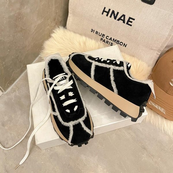 AñAdir Zapatos De Terciopelo Forrest Gump Para Mujer Invierno Nuevo Suela Gruesa Retro Deportivo Casual Zapatos Viejos Tendencia 40 Black-image