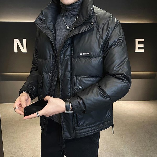 Chaqueta De PlumóN De Cuero Para Hombre En Invierno, Nueva Marca De Moda Masculina, Abrigo Juvenil De Invierno Con Cuello Alto Grueso. 3XL Black-image