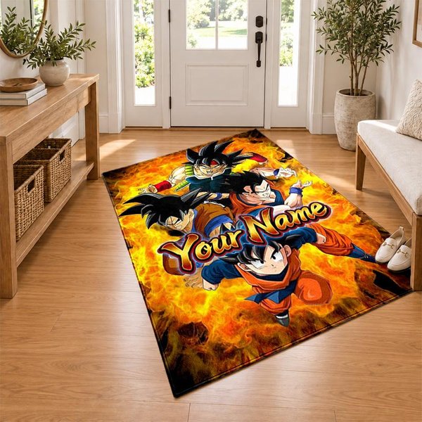 Dragon Ball Custom Name Personalized Rug Non‑Slip Doormat Floor Carpet Housewarming Birthday Gift For Family Friends 60Cmx90Cm-image