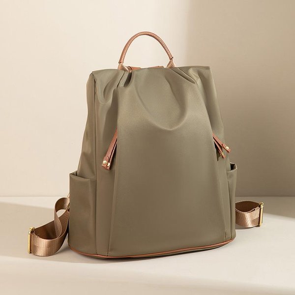 Mochila Ligera Antirrobo Mujer Moda Gran Capacidad Tela Oxford Casual Mochila De Viaje Para Mujer Caqui-image