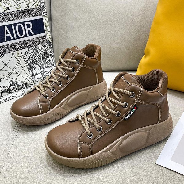 Nueva VersióN Coreana De Primavera De Zapatos Blancos De CañA Alta Para Estudiantes Femeninas, Zapatos Casuales Para Correr En La Calle A La Moda Para Mujeres 40 MarróN-image