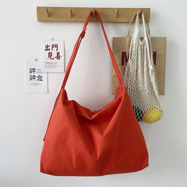 Bolso De Hombro De Lona SóLida Bolso Cruzado De Gran Capacidad Bolso De Compras Casual Con Correa Ajustable Bolso De Viaje Diario Naranja-image