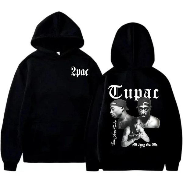 Bluza Rapper Tupac 2Pac MęSka I Damska Odzież Sportowa Neutralna Bluza Modny WzóR Z Nadrukiem Liter Hip Hop Odzież Sportowa Casual M Czarny-image