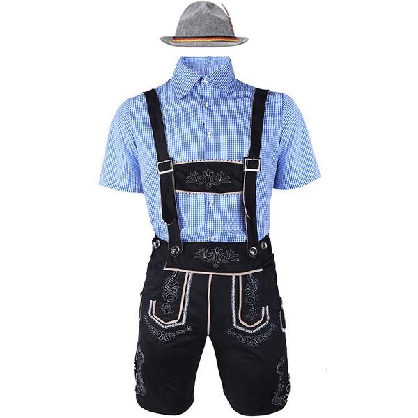 Atuendo De Oktoberfest Para Hombre: Camisa De Cuadros, Peto Vaquero Y Sombrero XL Gray-image