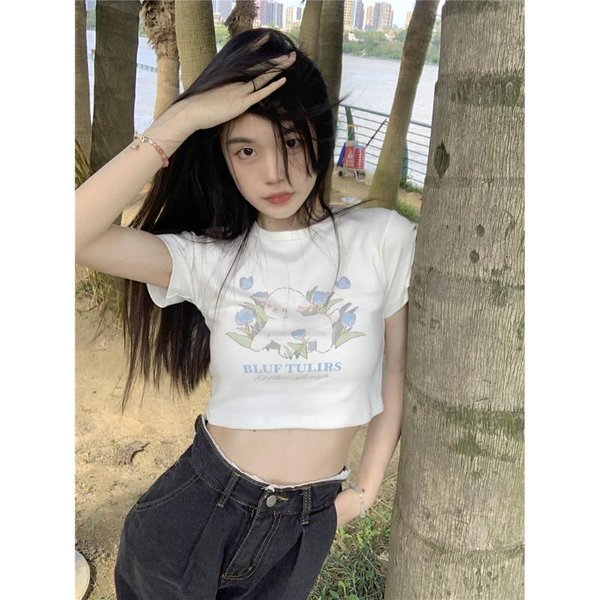 Camiseta Base Blanca Para Mujer Para Verano Nueva Dulce Y Picante Slim Manga Corta 2XL Blanco-image