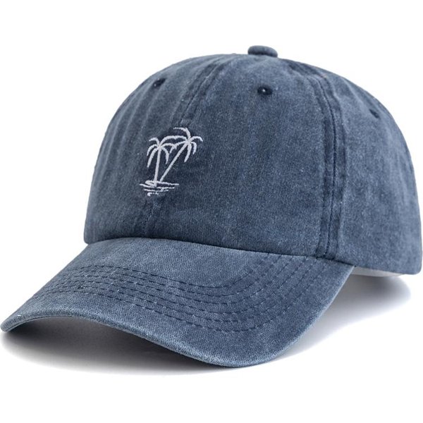 Nueva Gorra De AlgodóN Lavada Unisex Con Bordado De áRbol De Coco, Gorra De BéIsbol Vintage Para Hombres Y Mujeres, Gorras Casuales Para Exteriores Para Papá 56Cm-60Cm Blue-image