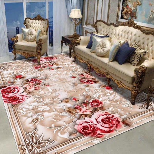 Alfombra Decorativa Estilo Europeo Para Sala De Estar PatróN Floral TamañO Grande Alfombras Antideslizantes Felpudo De Entrada Lavable Personalizable 60*90Cm Gray-image