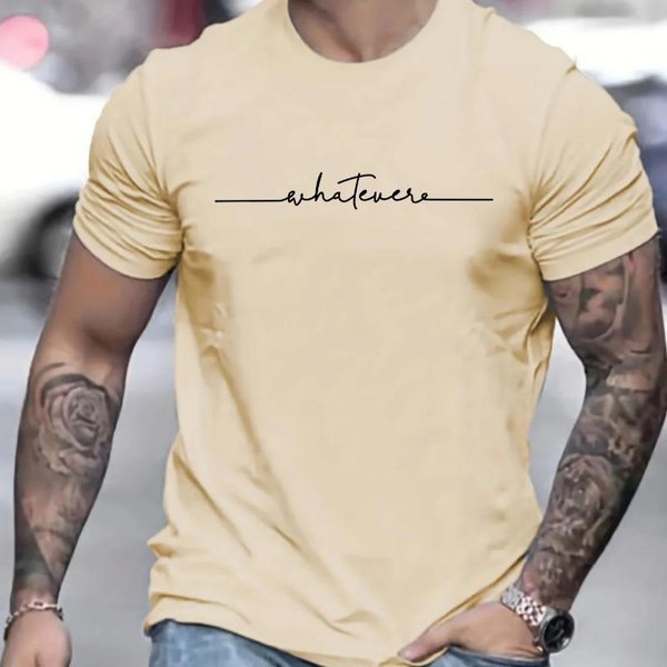 MęSki 100% Czysta BawełNa Letni LuźNy Rozmiar WzóR Z Literami Nadrukowany Casualowy Wygodny OkrąGłY Dekolt KróTki RęKaw T-Shirt Top T-Shirty MęSkie 3XL Beige-image