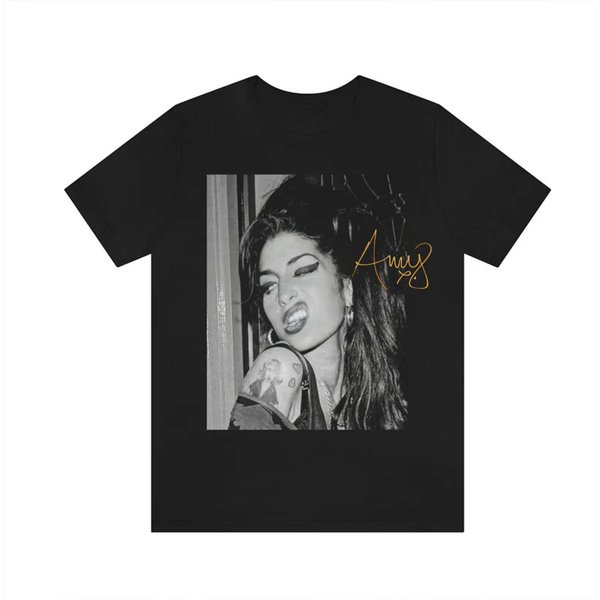 Camiseta Negra Para Hombre Firma De Amy Winehouse Todas Las Tallas S-5XL Manga Corta M Gray-image