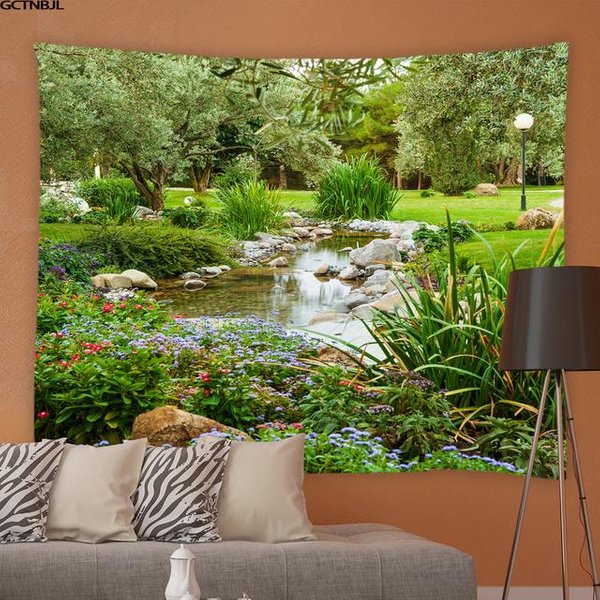 Wiosna Naturalna Sceneria Gobelin 3D Las Wodospad Krajobraz śCiana WisząCa TłO Domu WystróJ Tkaniny Plakat Ogrodowy Na ZewnąTrz 150X130Cm-image