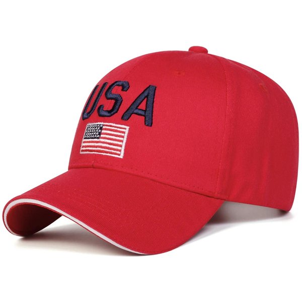 Unisex Czapki Bejsbolowe Z Haftem Liter USA Na Wiosnę I Jesień, Regulowane, Casualowe, PrzeciwsłOneczne, Sportowe Red-image