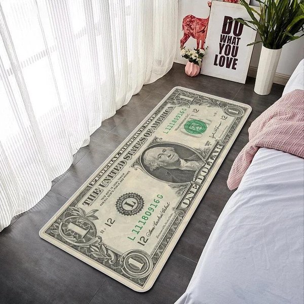 Kreatywna Mata PodłOgowa Z Nadrukiem Banknotu Dolarowego Dywanik AntypośLizgowy Do Sypialni Salonu Kuchni WejśCia TrwałY Zmywalny Dywan Dekoracja Domu 40X60Cm-image