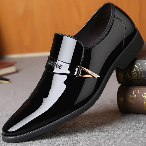 MęSkie SkóRzane Buty Biznesowe Brytyjskie OddychająCe SkóRzane PU Buty Ze Szpiczastym Noskiem MłOdzieżOwe Formalne Buty Wsuwane 38 Czarny-image