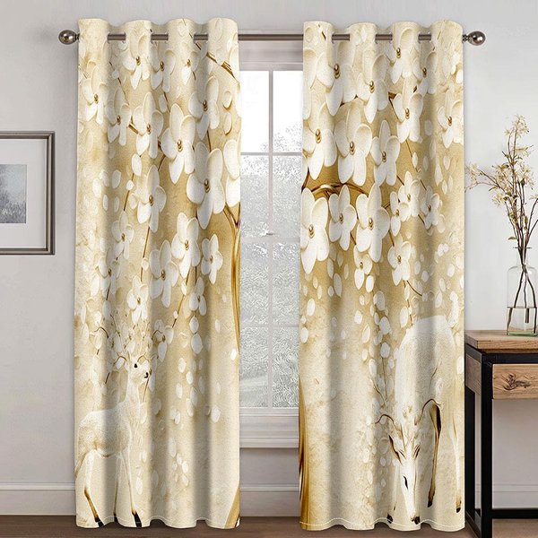2 Panele Europejskie Proste ZasłOny ŚWieżE Eleganckie CiepłE Kwiaty ZasłOny Salon Sypialnia Kuchnia Dekor 50W160H(Cm)X2Pcs&Grommet Top-image