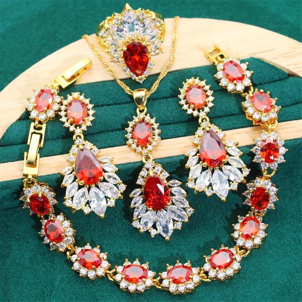 Pendientes Colgantes De Zirconia AntialéRgicos De Rubí Lujosos Estilo Europeo Y N Conjunto De JoyeríA 10 Yards Brown-image