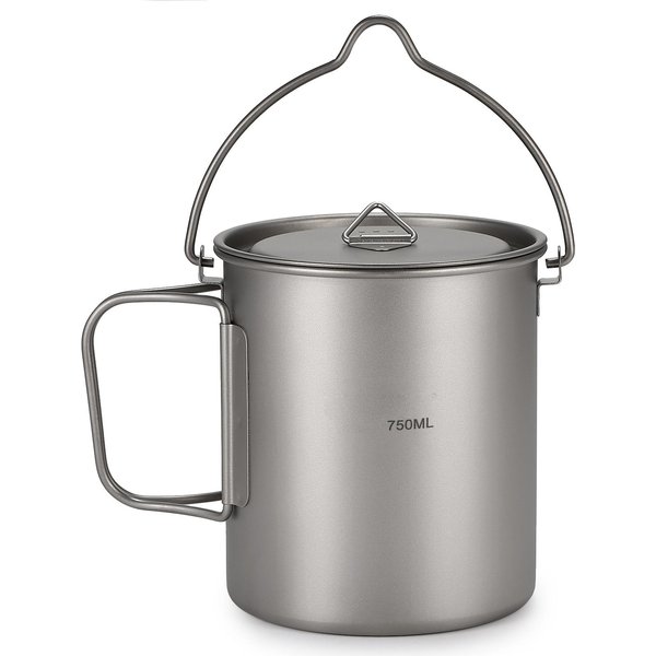 Olla De Titanio Ultraligera De 750Ml Taza De Agua De Titanio PortáTil Con Tapa Y Asa Plegable Para Cocinar Al Aire Libre En Camping 750ML Pot Gray-image