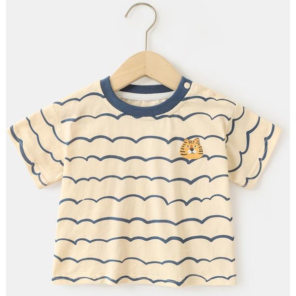 Ropa De Bebé AlgodóN Camiseta De Manga Corta Verano NiñOs NiñAs Bebé NiñOs Verano Tops 120Cm Beige-image
