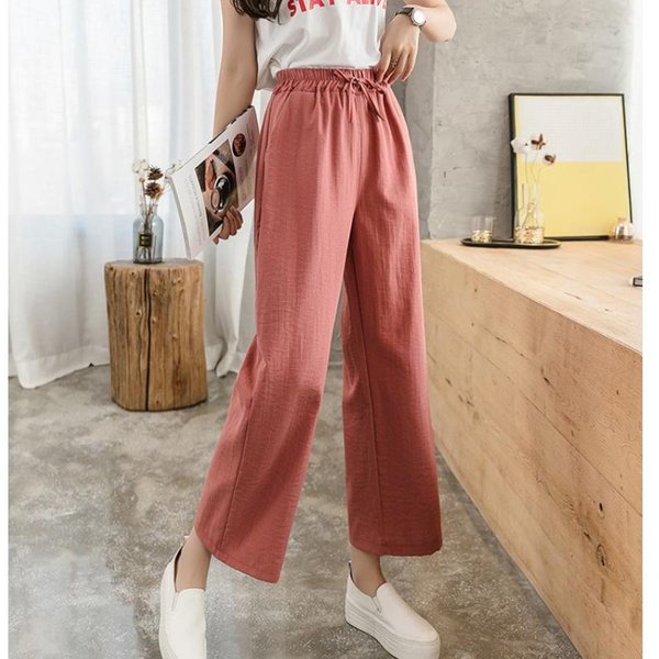 Pantalones Anchos De Pierna Suelta Para Mujer En Verano Nuevo Estilo Coreano Pantalones De ImitacióN Gasa Rectos Adelgazantes Nueve Puntos Cintura Alta Pantalones Casuales Para Mujer 4XL Brown-image