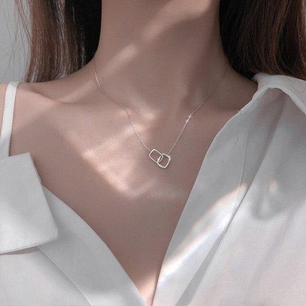 Collar Con Dije Cuadrado De Plata De Ley 925 Para Mujer, Colgante De Cadena Para ClavíCula, Accesorios De JoyeríA Para Fiesta, Gargantilla Dz676 Plata-image
