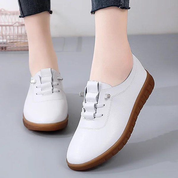Zapatillas Nuevas Zapatos Casuales De Mujer Primavera OtoñO Bailarinas Mocasines De Cuero Genuino Mujer Zapatos Loafers Slip-On Zapatos NáUticos Femeninos 35-image