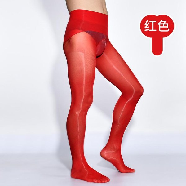 Medias De Aceite De Caballo Para Hombre 360 Sin Costuras Sexy Ultra Finas Brillantes Medias Panty Set De Tubo Sedoso Calcetines De AvióN Ball Pouch Red-image