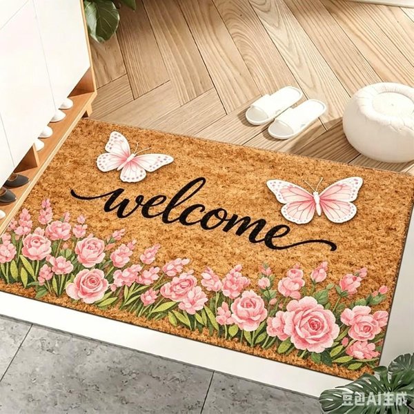 Elegancka Fioletowa Lawendowa Wycieraczka Przed Drzwi ŻYwy Motyl Kwiatowa Wycieraczka Powitalna Akcent Dywanik Do Przedpokoju Dywanik PodłOgowy 50X80Cm-image