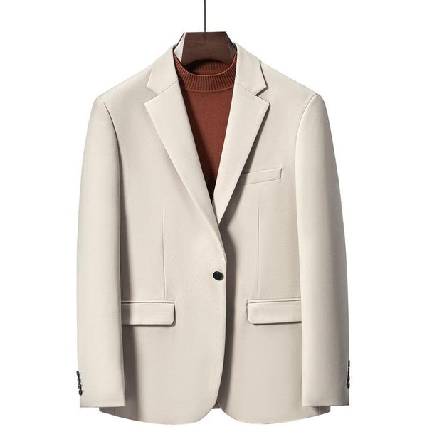 Traje De OtoñO E Invierno De Estilo Coreano Para Hombre, Traje PequeñO Informal Ajustado, Chaqueta De Color Liso 4XL White-image